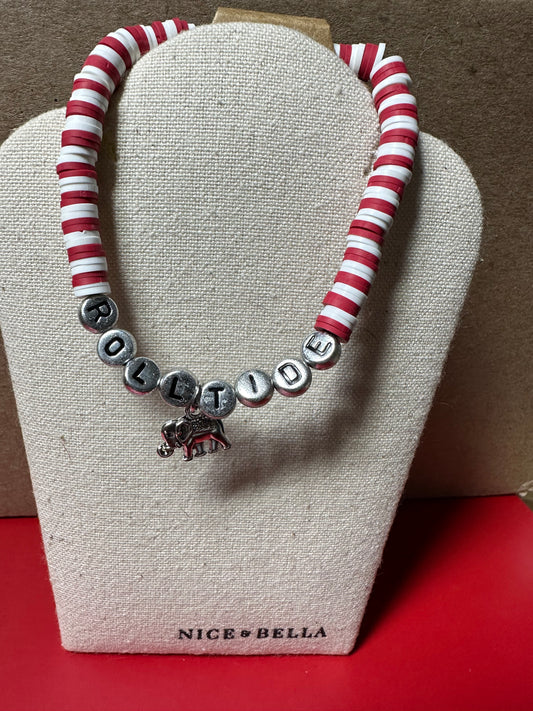 Roll Tide bracelet with elephant charm