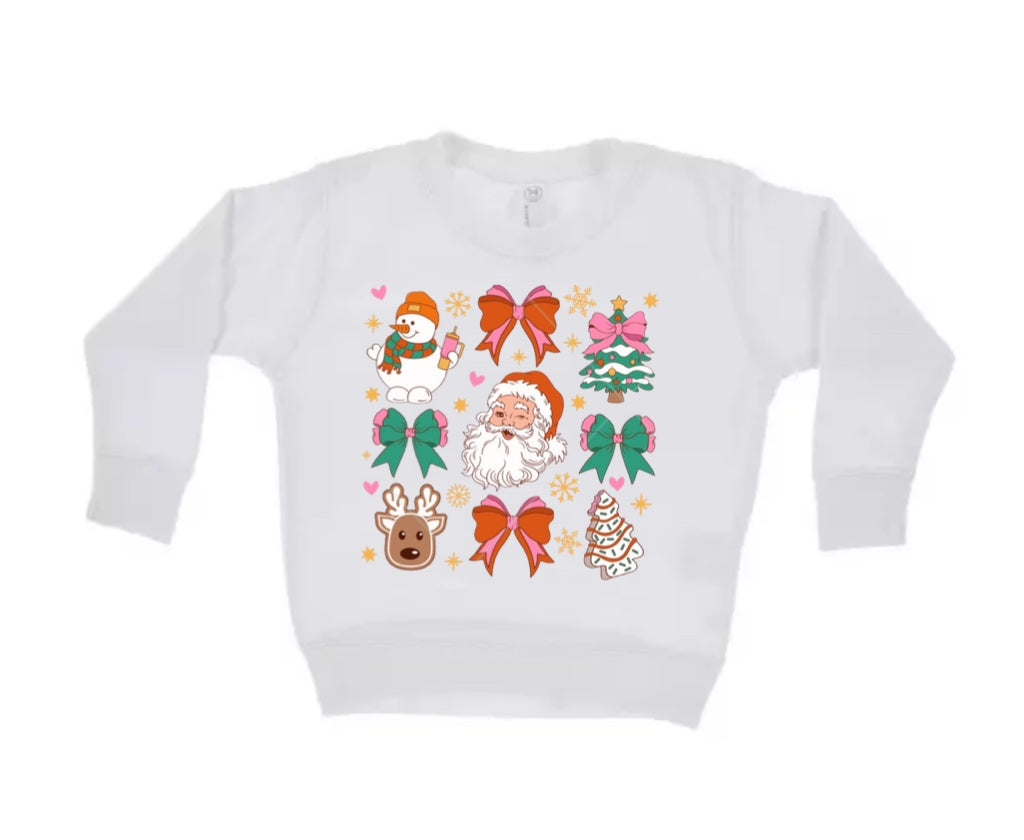 Santa, snowman, rudolf tree with bows