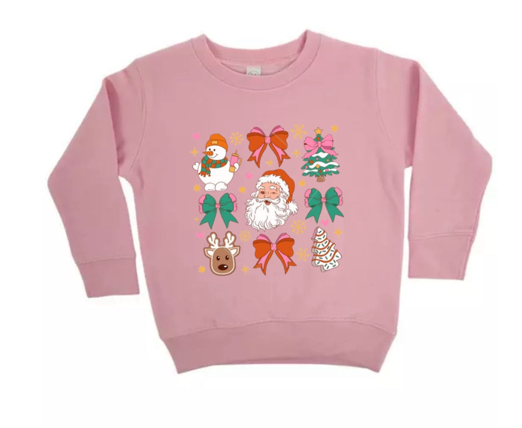 Santa, snowman, rudolf tree with bows